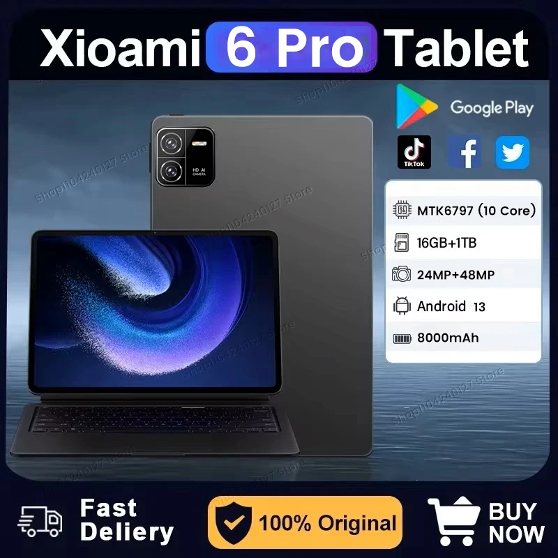 

2024 Mi Pad 6 Pro Android Tablet 16G 1T Google Tablet PC 5G SIM или Wi-Fi celulares 8000 мАч 10,1-дюймовый телефонный звонок клавиатура Tablette