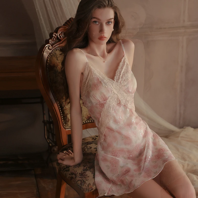 المرأة رغبة نقية الحلو الشيفون مجموعة الملابس الداخلية الساخنة البرازيلي مبطن مثير انظر من خلال ثوب النوم ملابس النوم المنزل #3