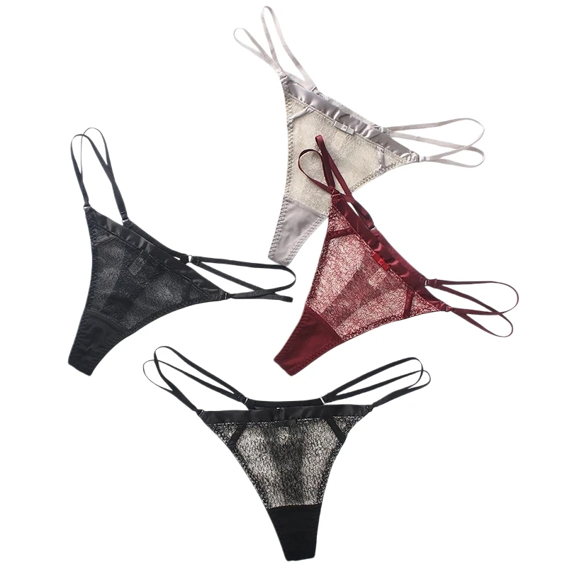 Sheer Lace Floral Thong with Adjustable Waistband, Women's Seductive T-back Briefs