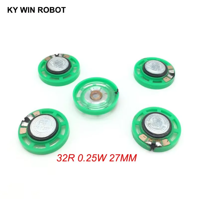 

5pcs/lot New Green Ultra-thin Mini speaker 32 ohms 0.25 watt 0.25W 32R speaker Diameter 27MM 2.7CM thickness 9MM