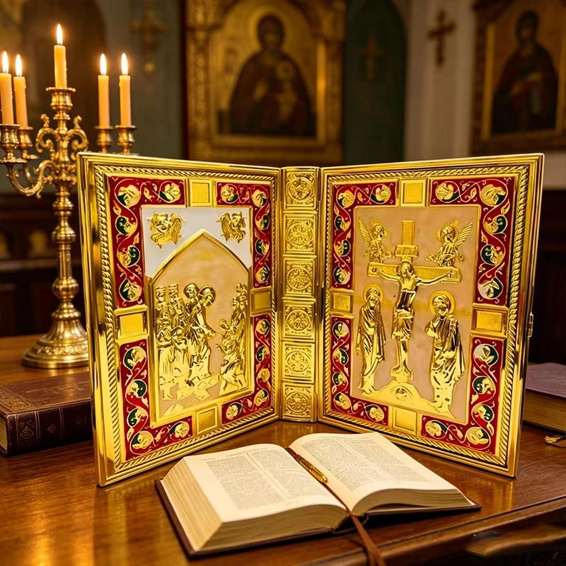 New 2026 Byzantine Gold Plated Orthodox Gospel Book Cover for Church Liturgy Devotion Christian Religious Gift Decor Accessory