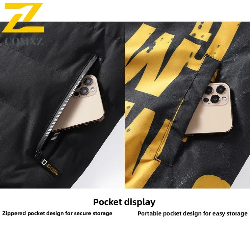 COMXZ Luxurious Men Padding Coat Hooded Outdoor Camping Cold Protection Coat Casual Wear on Both Sides Style Warm Autumn Garment