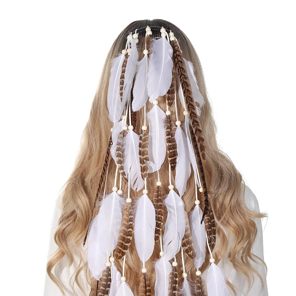 Indian Festival Tassel Feather Hair Combs Clip for Women Hippie Headpiece Ethnic Head Band Ponytail Hair Accessories Headwear