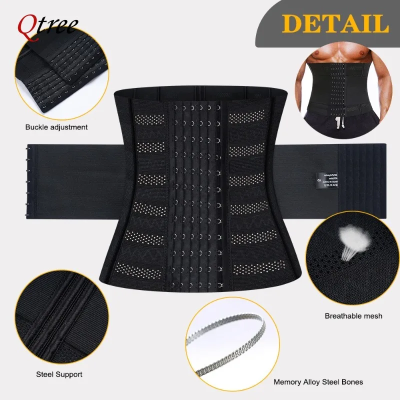 Qtree Neoprene Waist Trainer Belt Compression Body Shaper Men Slim Belts Slimming Weight Loss Belly Trimmer Sauna Sweat Corset