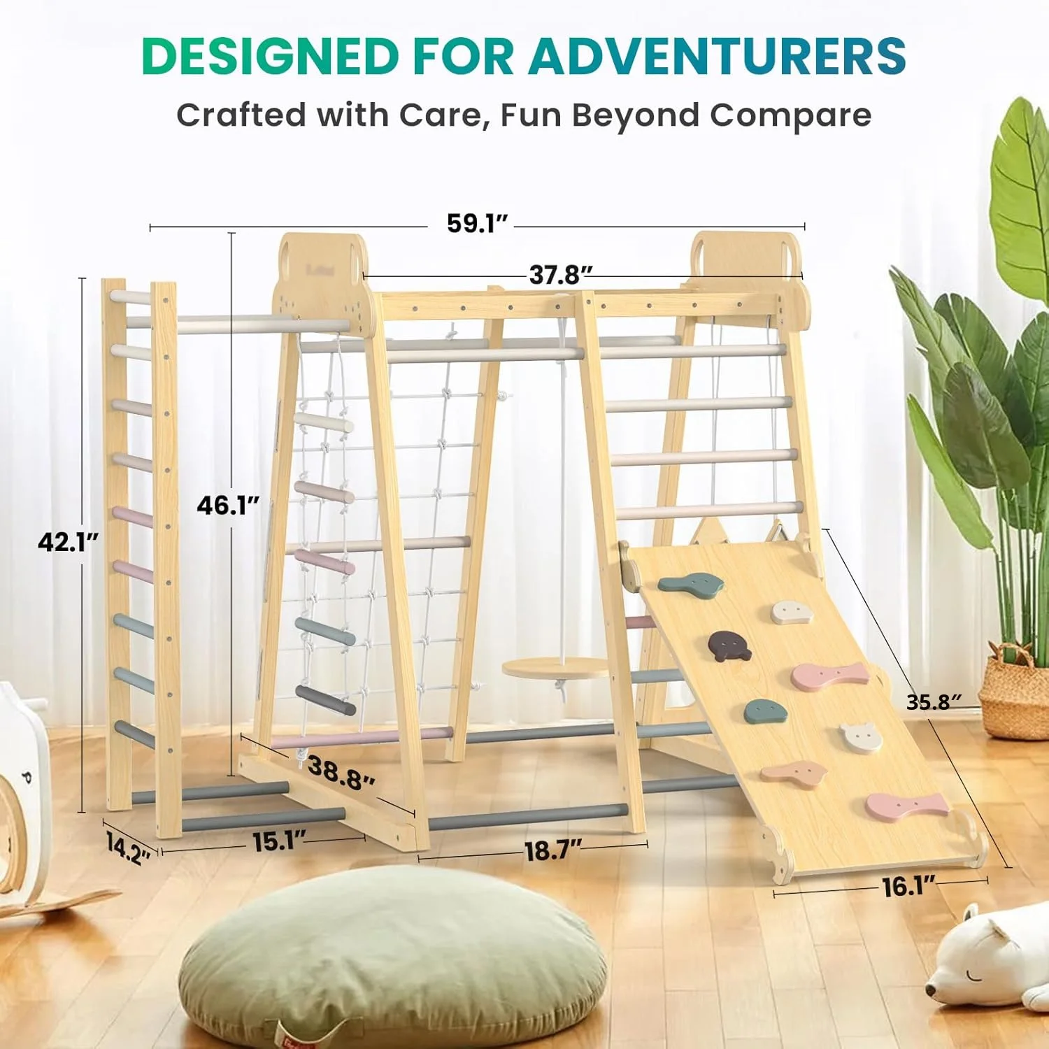 

Wooden Indoor Playground Fitness Climbing Frame with Swing Slide Combination Set Indoor Toy