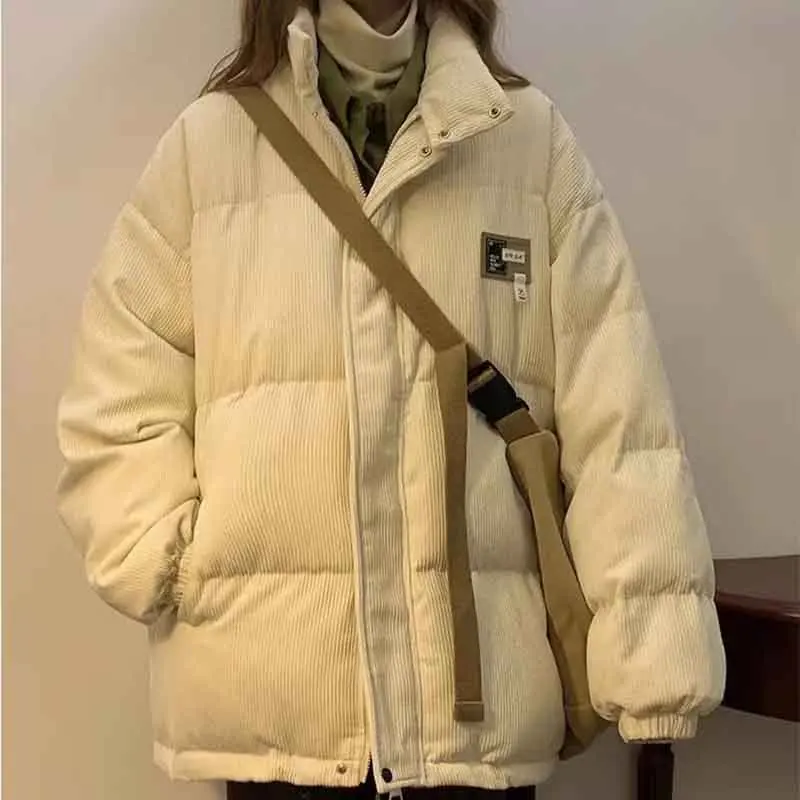 Zoki Winter Women Warm parka Bf Fashion velluto a coste Stand Collar Zipper giacche Casual coreano allentato Preppy All Match Down cappotti