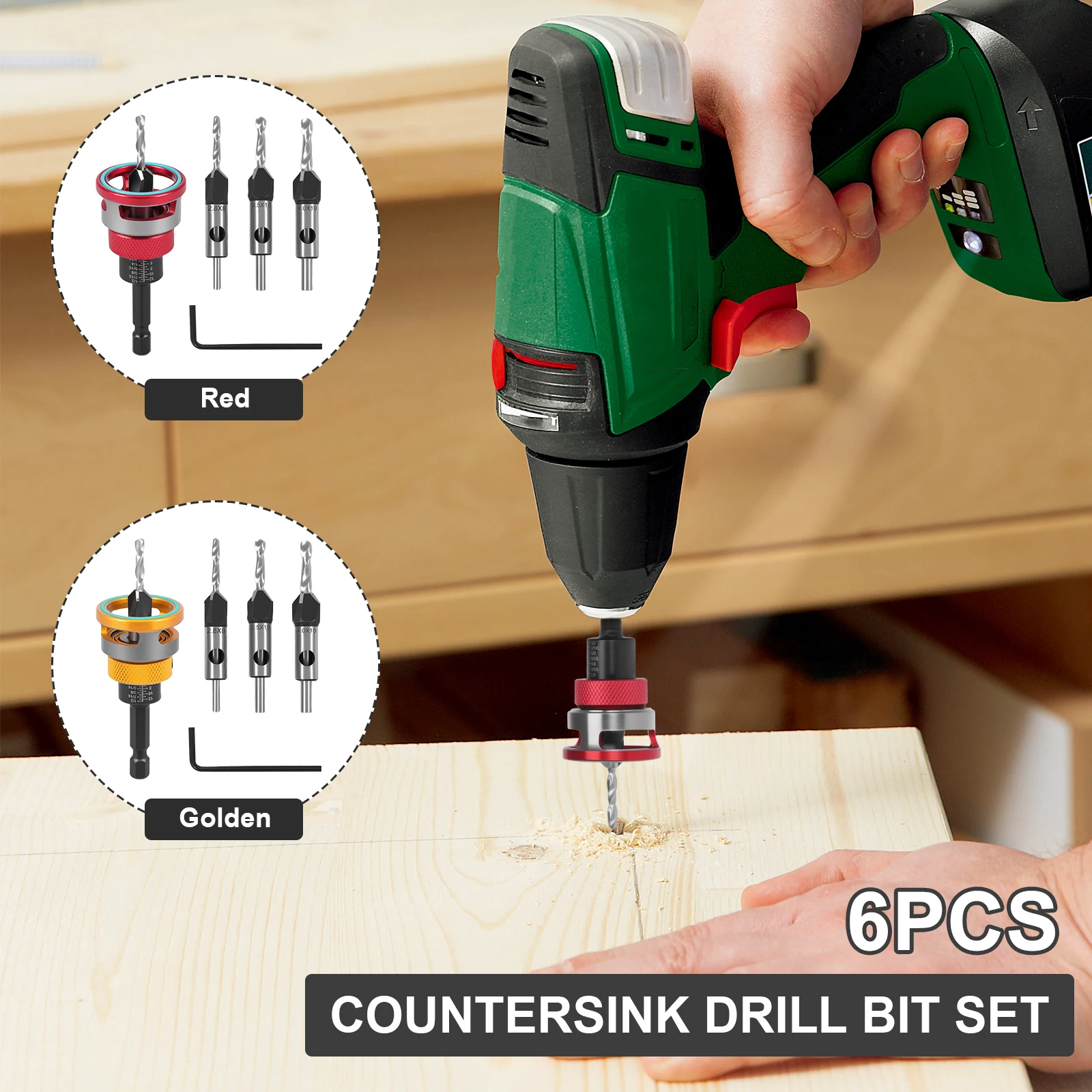 

Countersink Drill Bit Set Multipurpose Adjustable Depth Precise Countersink Drill With 1/4 Inch Hex Shank for Softwood Hardwood
