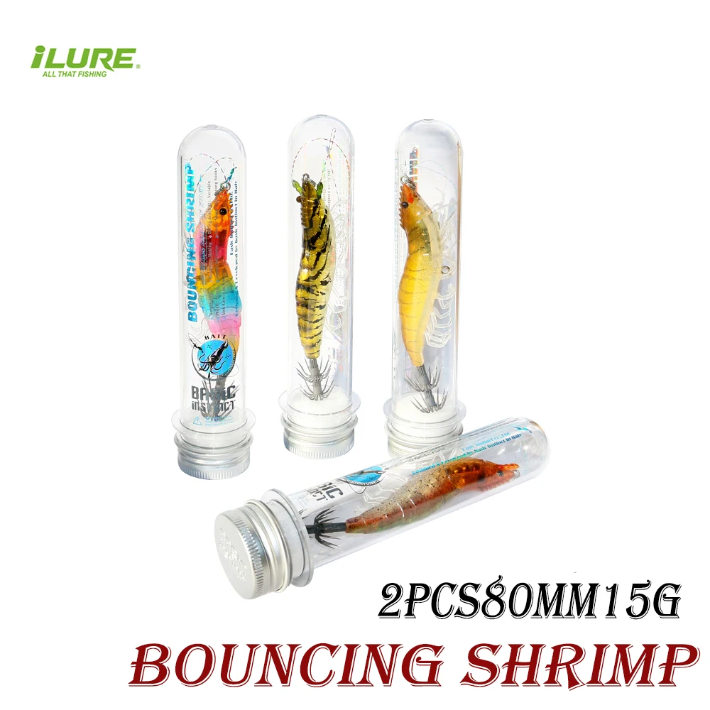 2pcs 15g 8cm Squid Hook Jig Fishing Lure Artificial Luminous Wood Shrimp Sea Octopus Fly Wobbler Bait Fishing Accessories