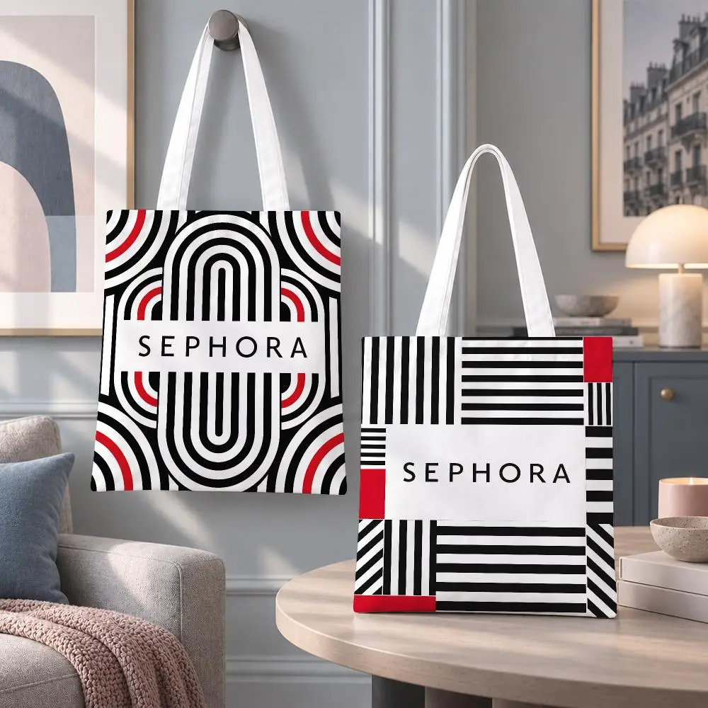 Popular Brand Sephora Storage Bags Eco Canvas Tote Odorless Reusable Double Print Shopping Bag