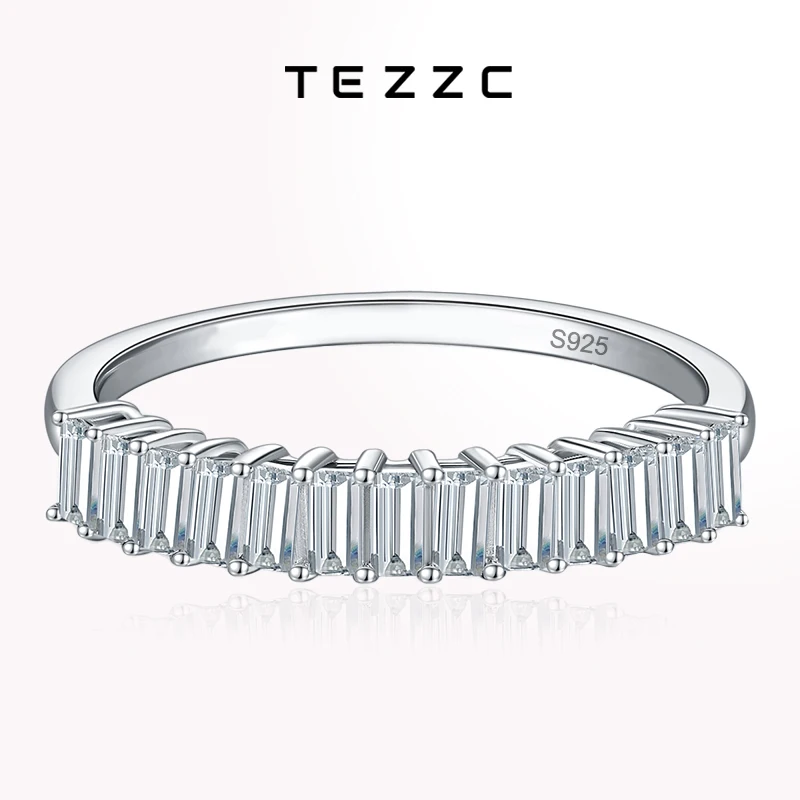 

Tezzc New D Color Baguette Full Moissanite S925 Sterling Silver Ring For Women Eternity Ring wedding rings Fine Jewelry Gifts