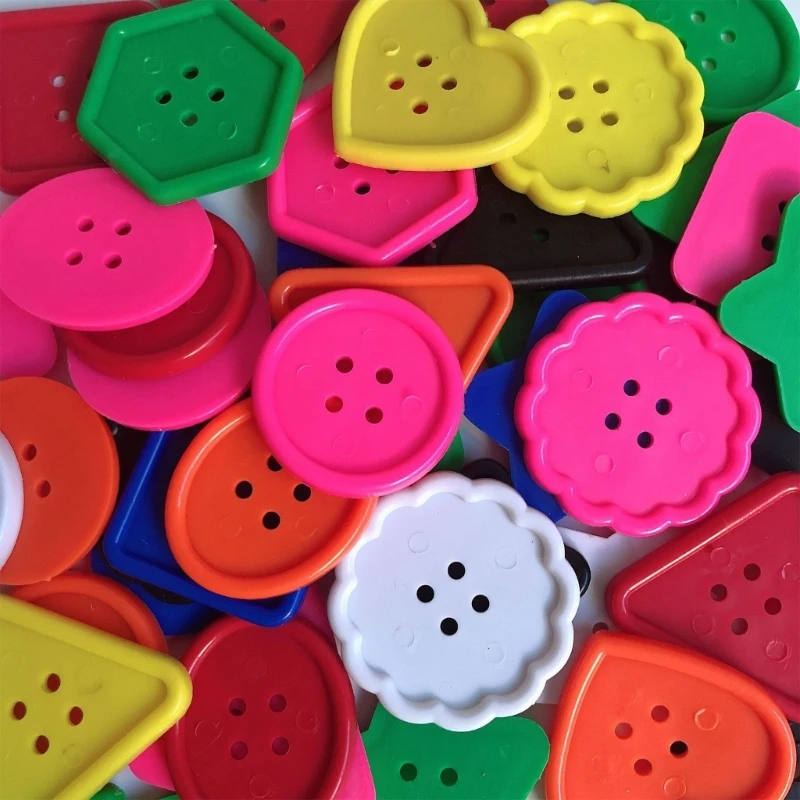 50 Pcs/Set Big Bright Buttons Geometric Shapes Buttons Colourful Craft Buttons Colorful Buttons Threading Toy