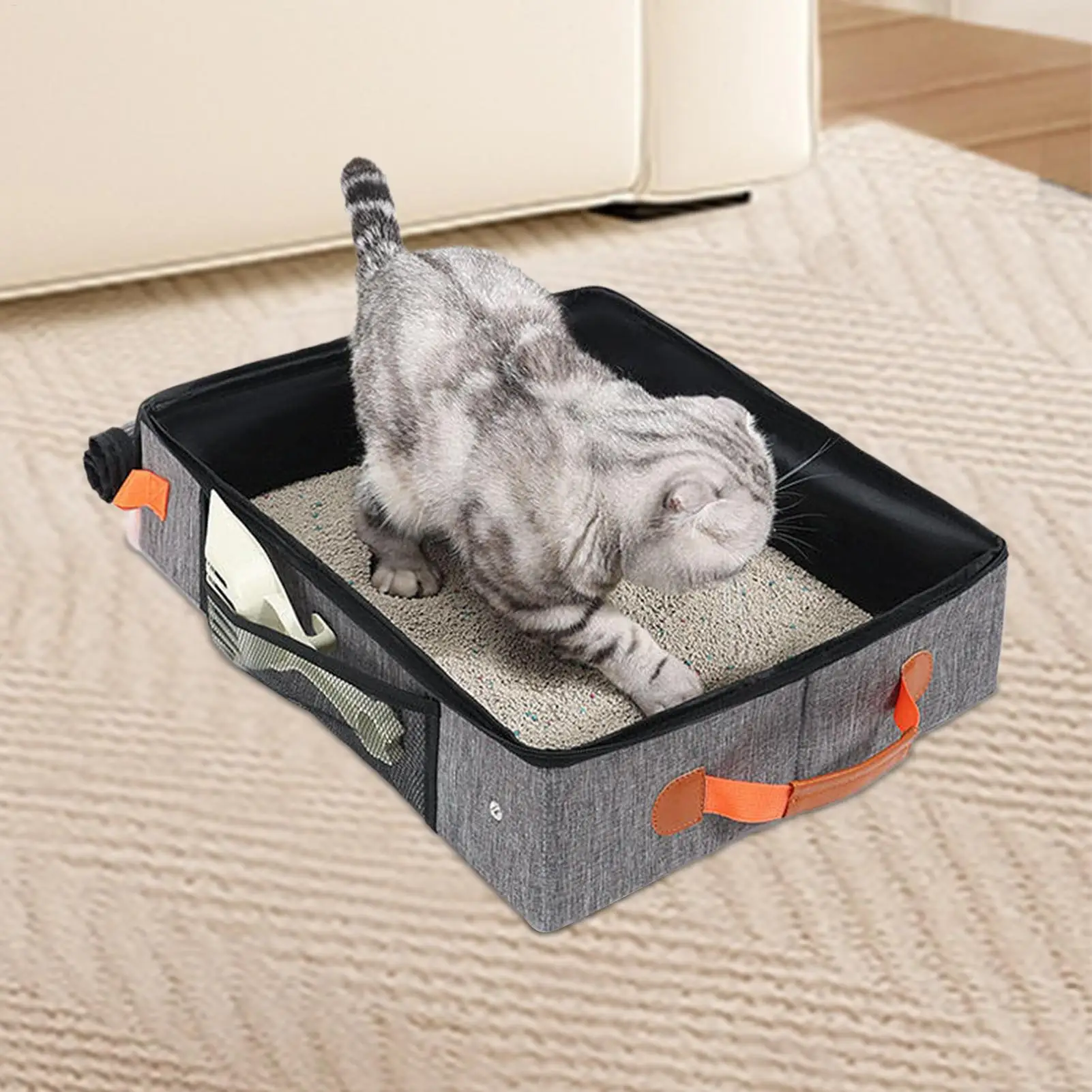 

Travel Cat Litter Box Foldable Cat Litter Box with Lid Hard Bottom Poop Tray with Zipper Pet Carrier for Housebreaking Treats