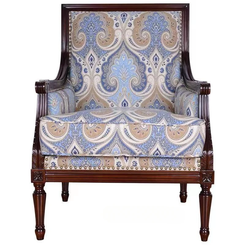 

Solid wood living room sofa chair floral fabric balcony bedroom leisure neo-classical single