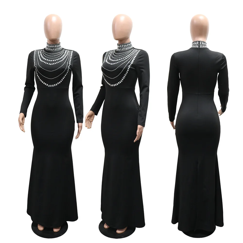 Vrouwen Hoge Split Jurken Diamanten Glanzende Pailletten Avondjurk Sexy Lange Mouw Zeemeermin Maxi Cocktail Party Prom Jurken XSY013