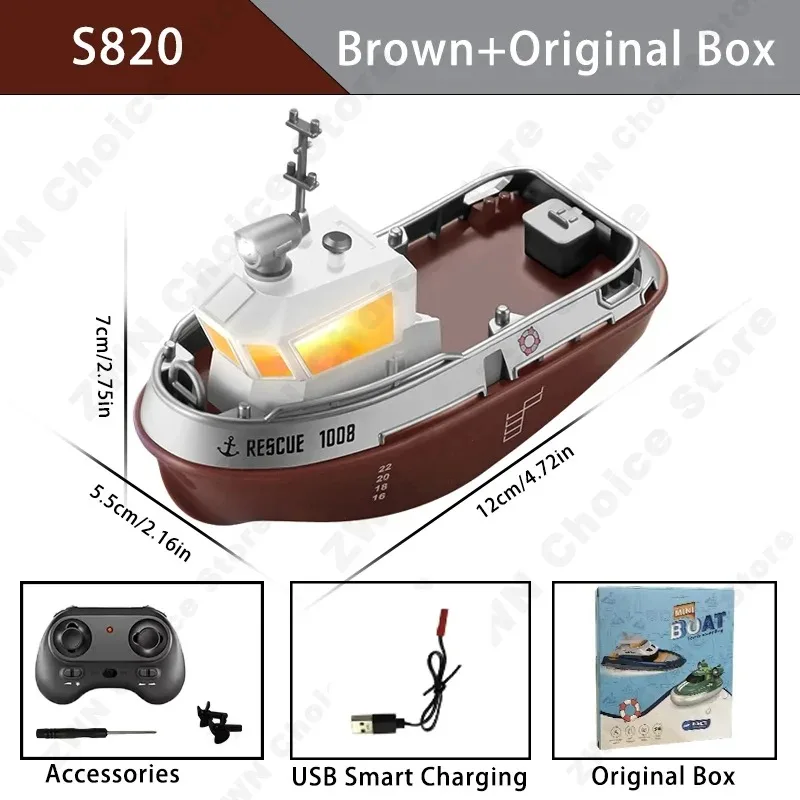 1/32 RC Tugboat LED Lights Strong Dual Motor 2.4G Waterproof Remote Control Simulation Boat Model Pool Toy for Boys Girls Gifts