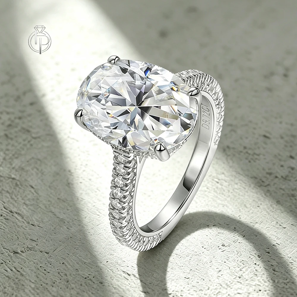HORRIPAL 8CT D VVS1 Oval-Cut Full Moissanite Wedding Rings for Women 925 Sterling Silver Custom Engagement Ring GRA Fine Jewelry