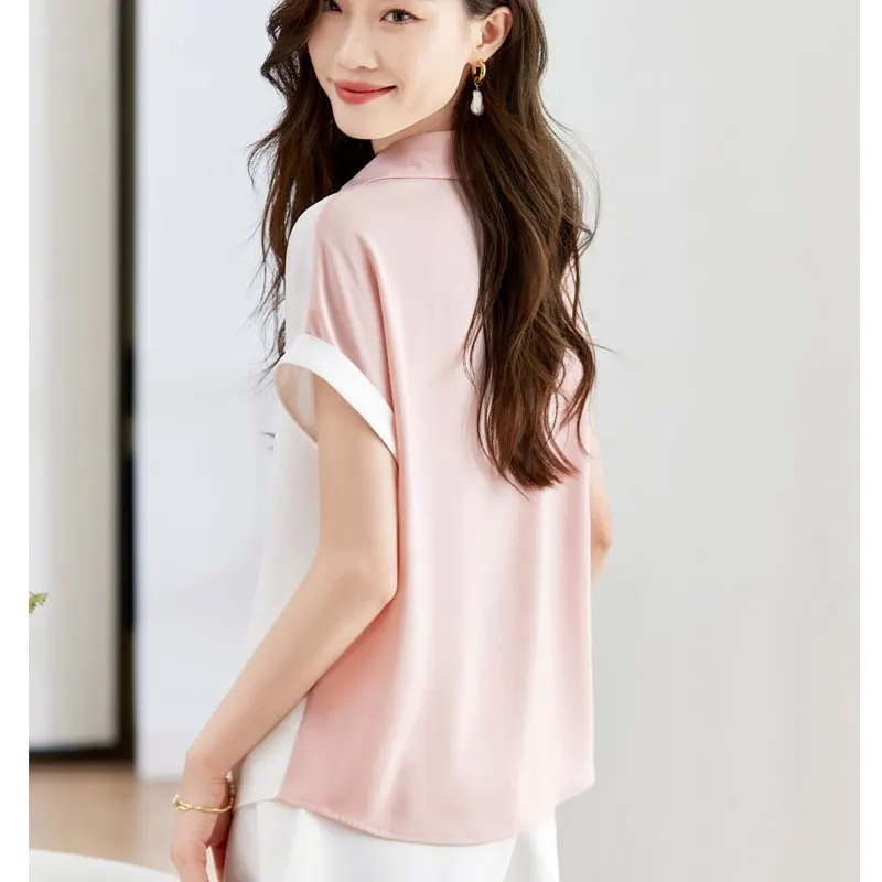 2024 Elegant Fashion Harajuku Slim Fit Female Clothes Loose Casual All Match Outerwear Button V Neck Short Sleeve Insert Blouse