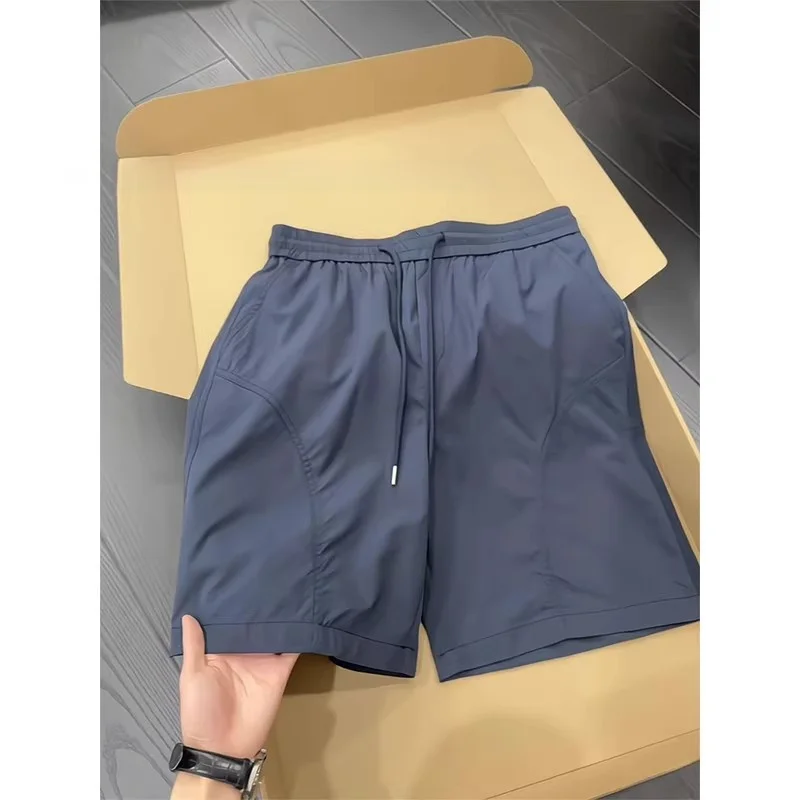 

American Style Ice Silk Quick Dry Casual Shorts Men Summer Breathable Thin Five-Quarter Length Beachwear Polyester Fiber
