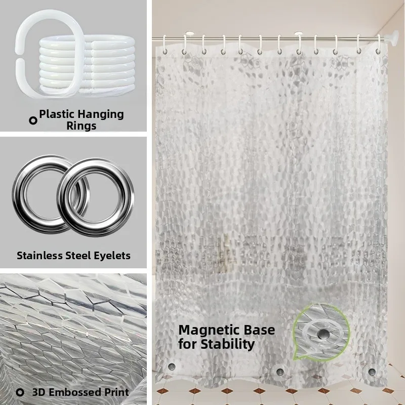 Clear Shower Curtain Liner with Bottom Magnets Mold-proof Moisture-proof Bathtub Stall Bathroom Curtain Thicken Bath Curtain