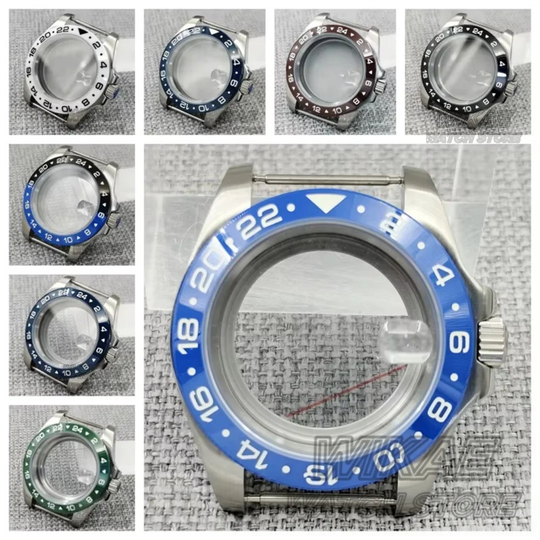 40mm Sub Watch Case 24 Hour Fixed Green Luminous Ceramic Bezel 10Bar Sapphire Glass Fit NH34 to NH39 PT5000 ETA2824 Movement