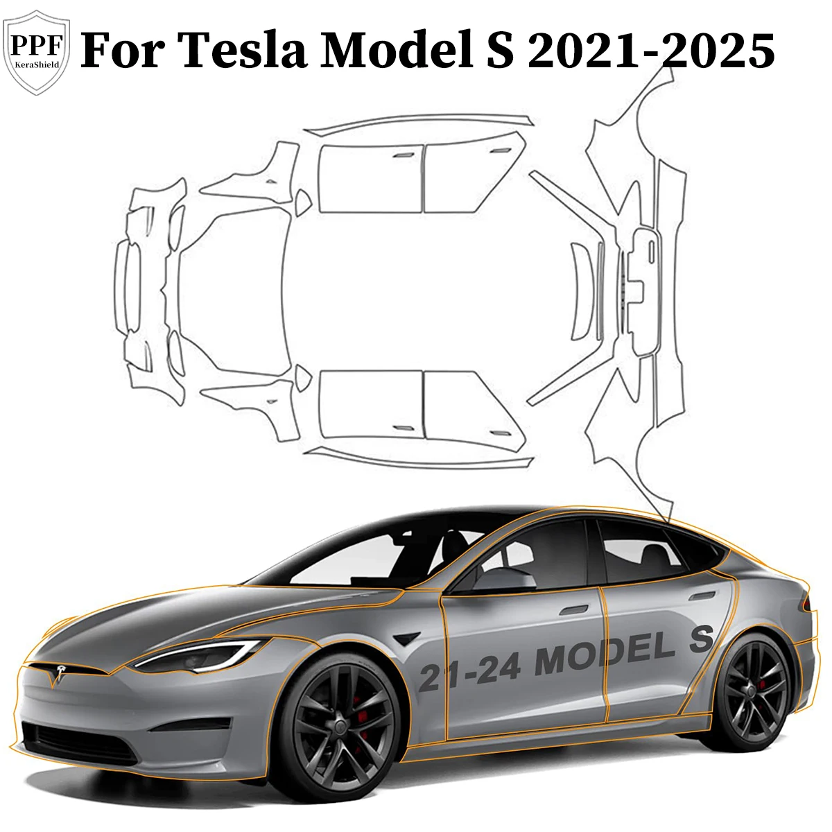 

For Tesla Model S 2021-2024 TPU Paint Protection Film Pre-cut Clear PPF Car Body Anti-Scratch Invisible Repairable Self-adhesive
