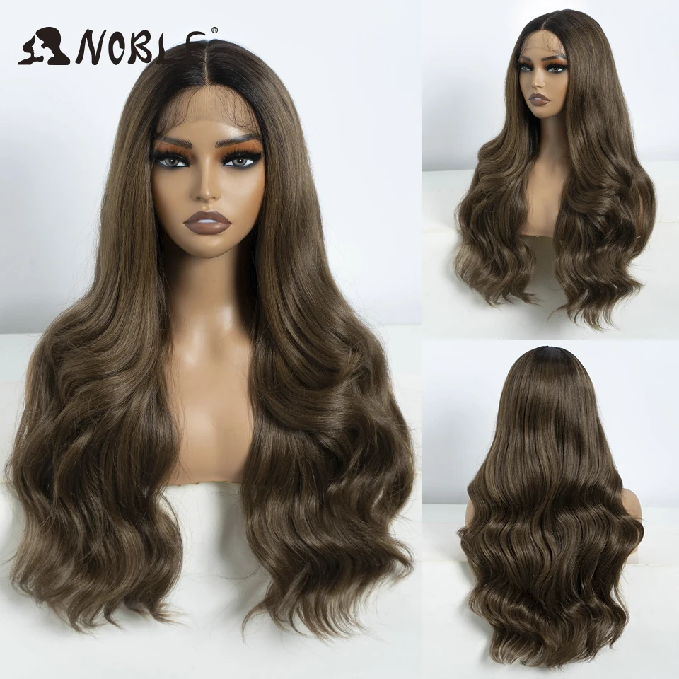 Noble Synthetic Lace Front Wig Long Wavy Wig 26 Inch Lace Part Body Wavy Lace Wig For Women Brown Ombre Blonde Cosplay Wig