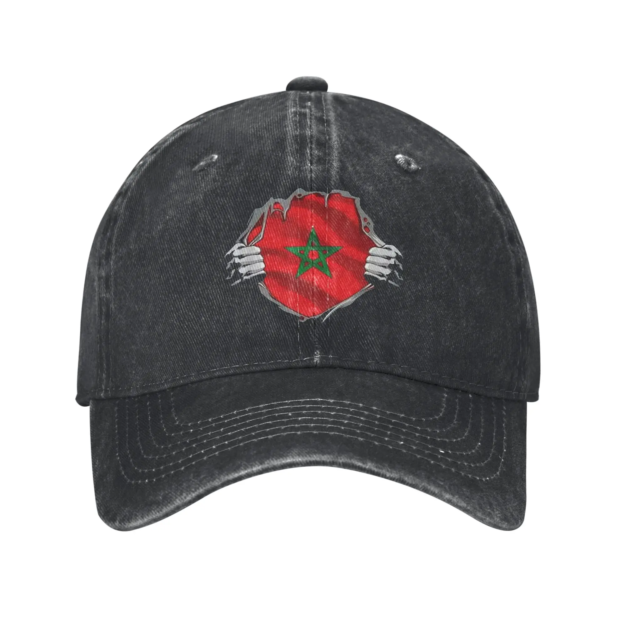 Punk Tearing My Heart Out Morocco Flag Sport Retro Cowboy Washed Baseball Caps  Mens  Denim Sun Hats Woman Hiking Snapback Cap
