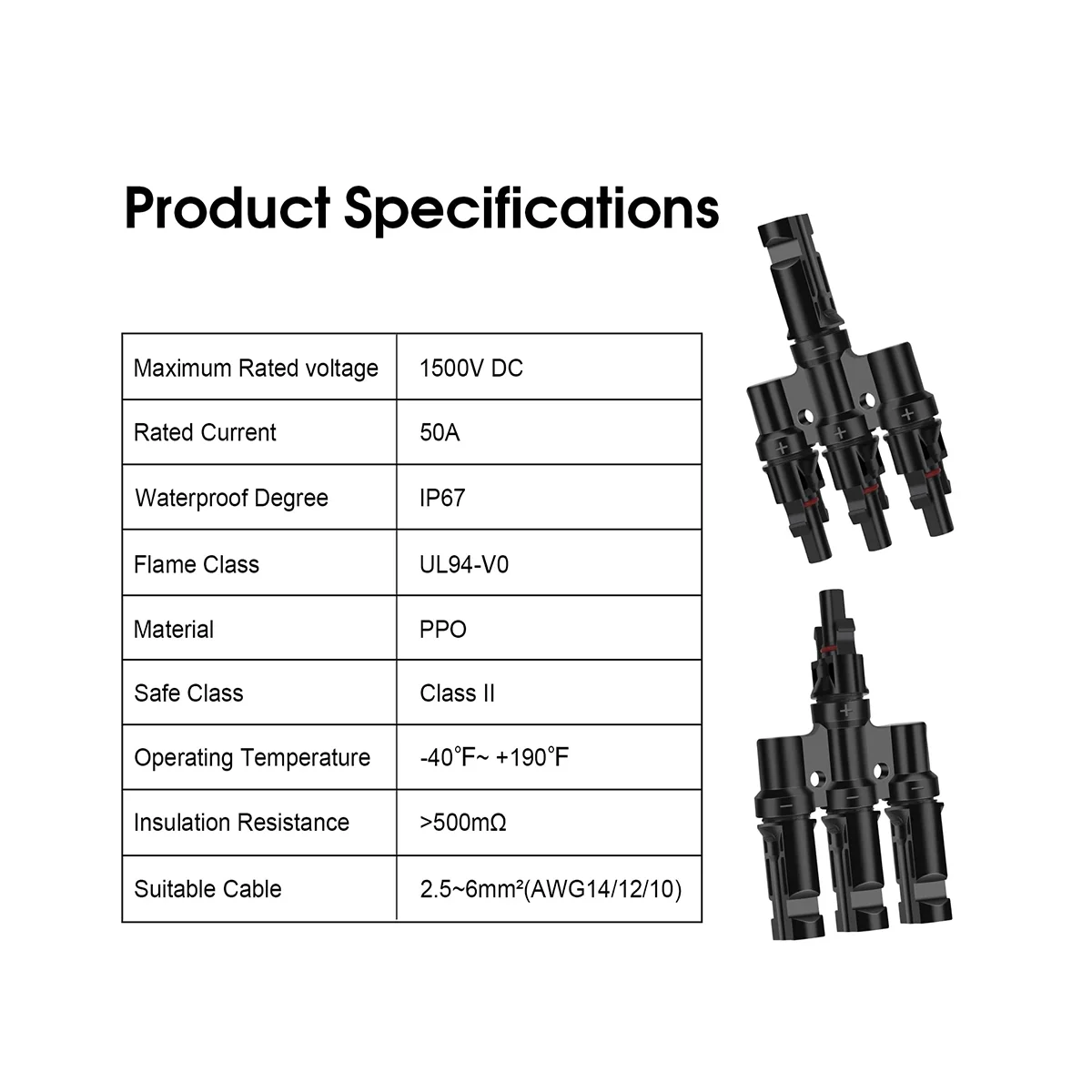 2 Pair Solar Male and Female MMMF+FFFM, 3 To 1 Branch Connectors