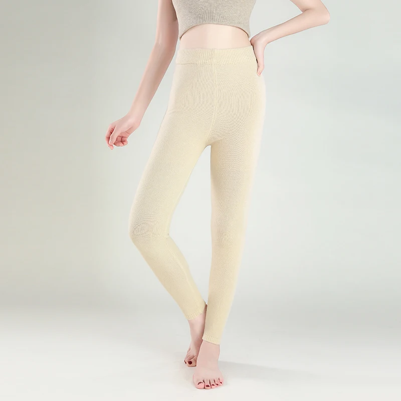 Leggings de lana pura para mujer, pantalones ajustados y cálidos, con pantalones elásticos debajo, otoño e invierno, nuevo