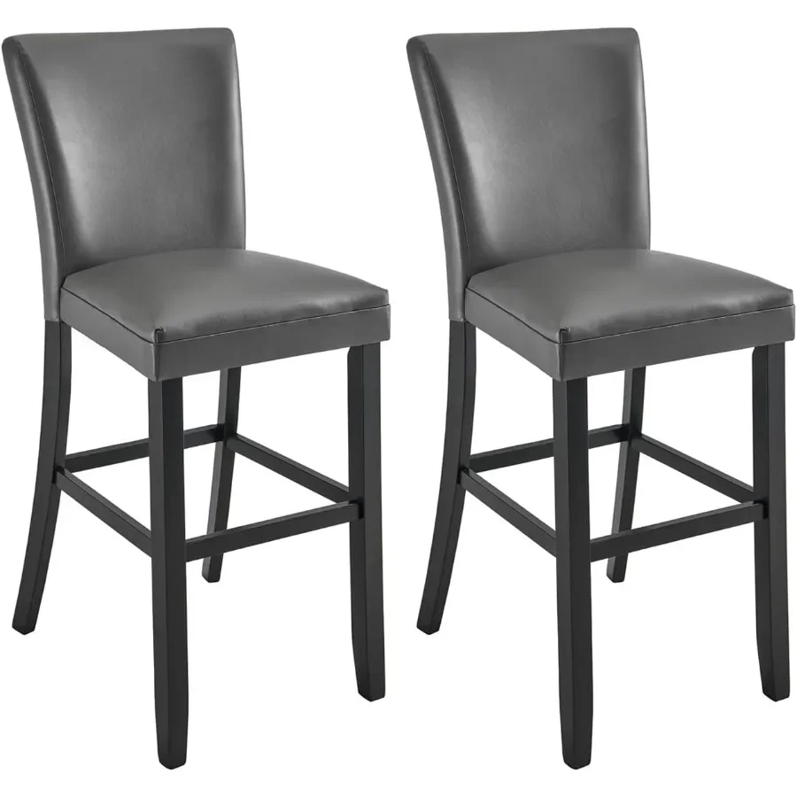 Bar Height Bar Stools, 32" Seat Height, Gray Faux Leather
