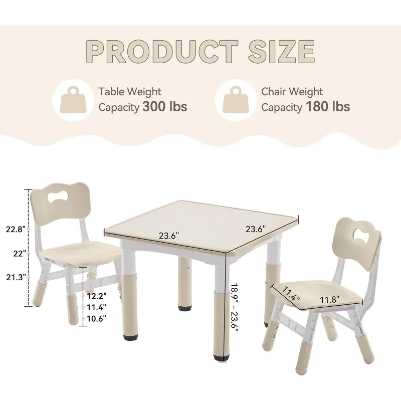 Kids Study Table and Chairs Set, Height Adjustable Toddler Table and Chair Set for Kids Ages 3-8,  Graffiti Desktop Plastic