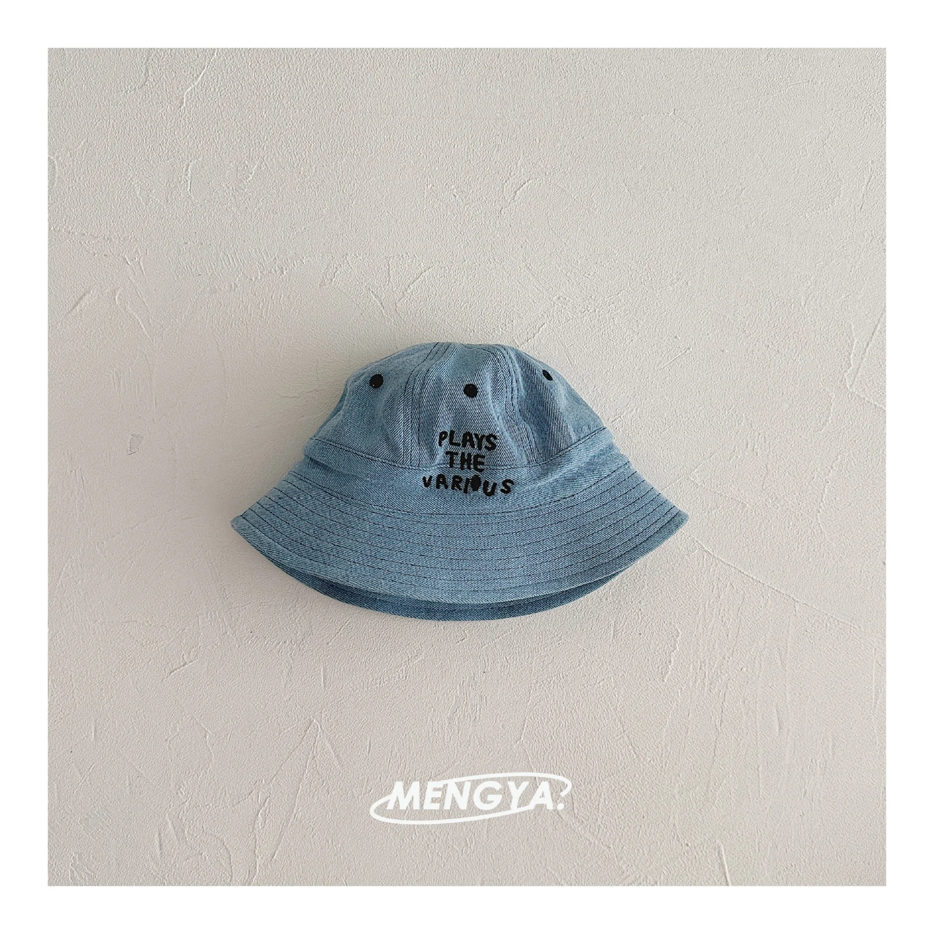 2026 Casual Style Unisex Kids Denim Bucket Hat Letter Embroidery Wide Brim Sun Hat Casual Outdoor Fisherman Cap view 6