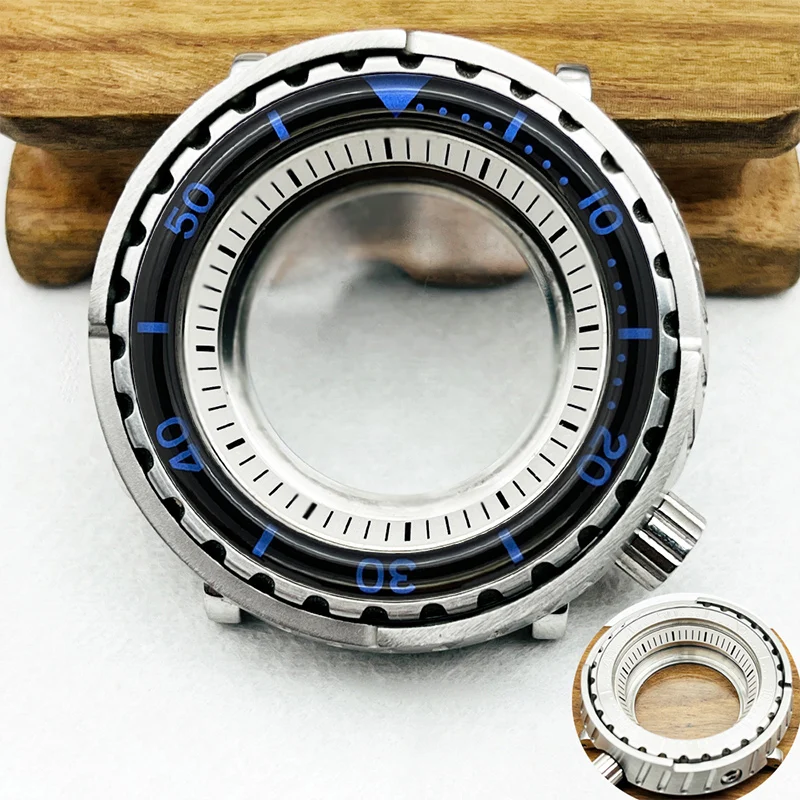 47mm Tuna Canned Watch Case Fit For NH34 NH35 NH36 7S26 Movement Transparent Back Cover Mod Armor Shroud Tuna Watch Case