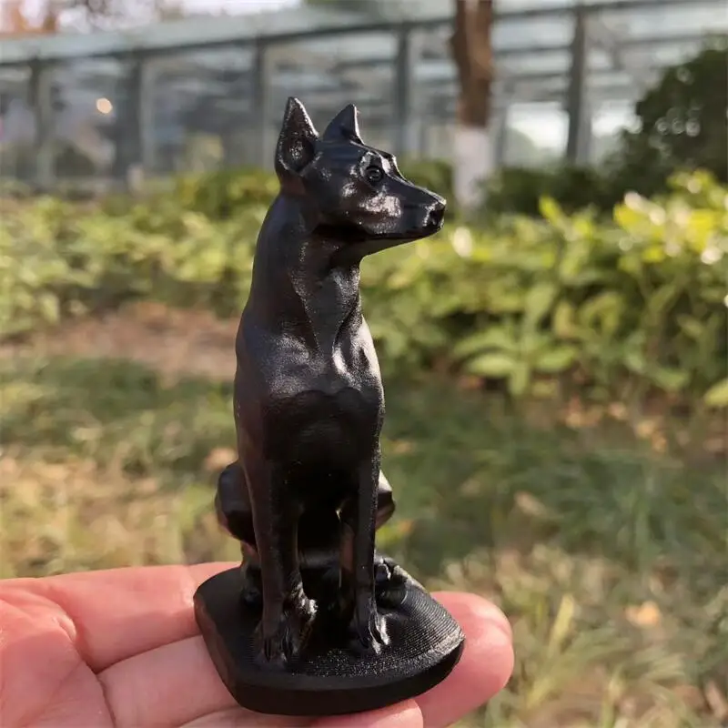 Natural Black Obsidian Wolf Dog Carving Animal Statue Quartz Healing Energy Gemstone Crafts For Christmas Gift 1pcs