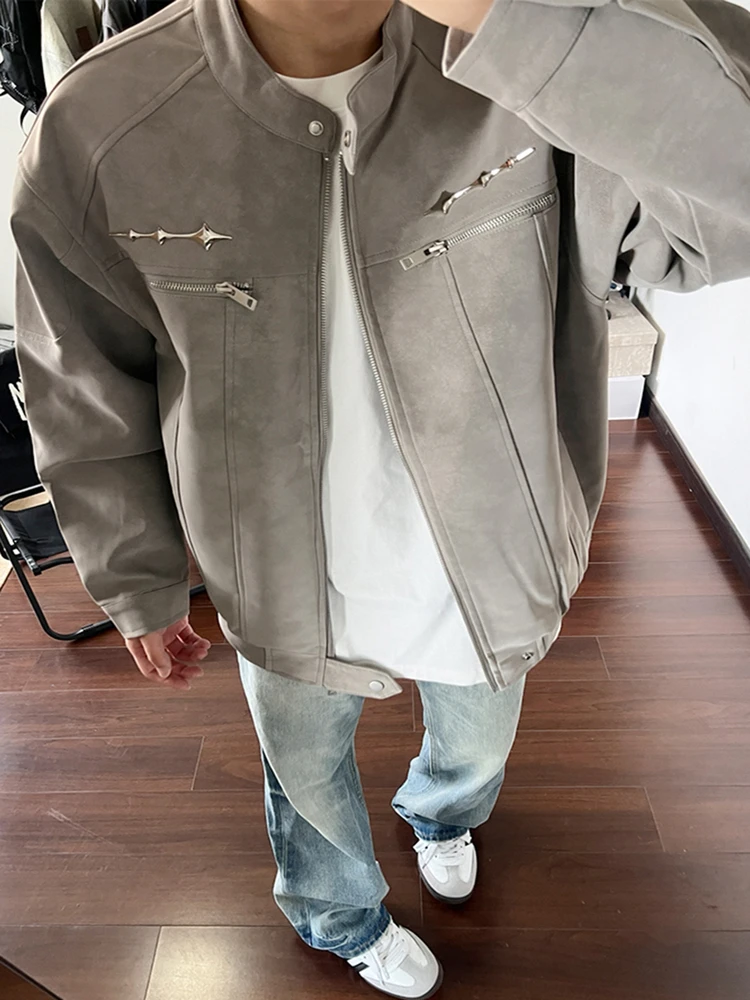 

Мужская осенняя кожаная куртка American Sle Matte Tie Dye с эффектом потертости, стильная мотоциклетная куртка-пилот с воротником-стойкой, бейсбольная куртка