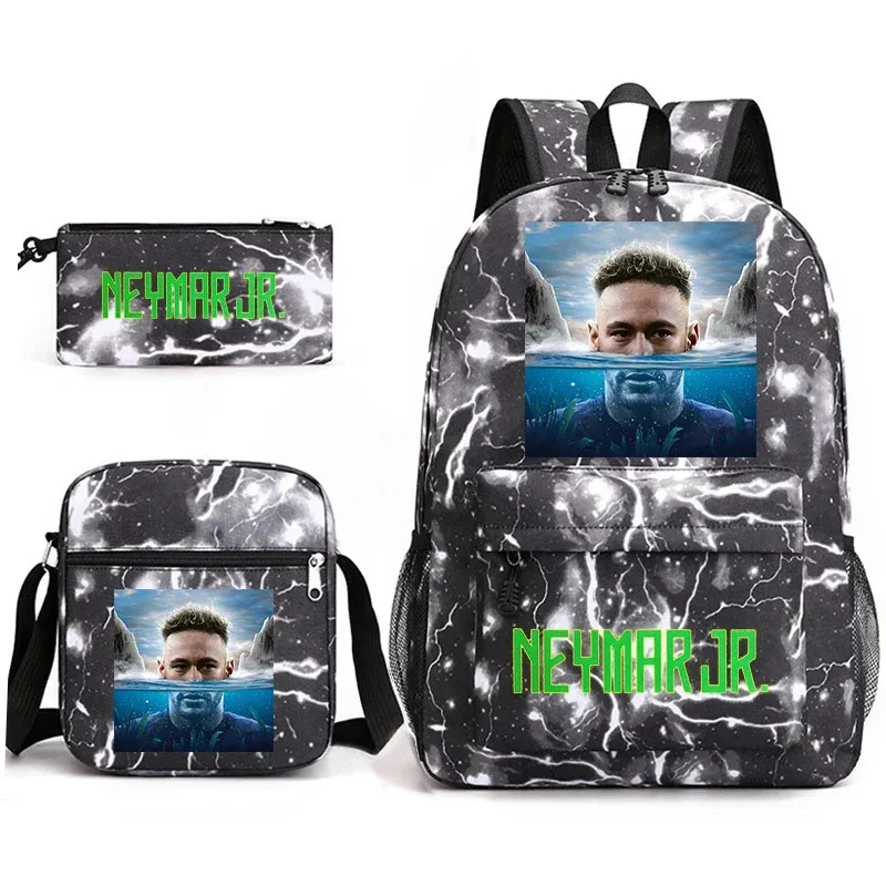 neymar avatar print student backpack set children's school bag pencil case shoulder bag 3-piece set