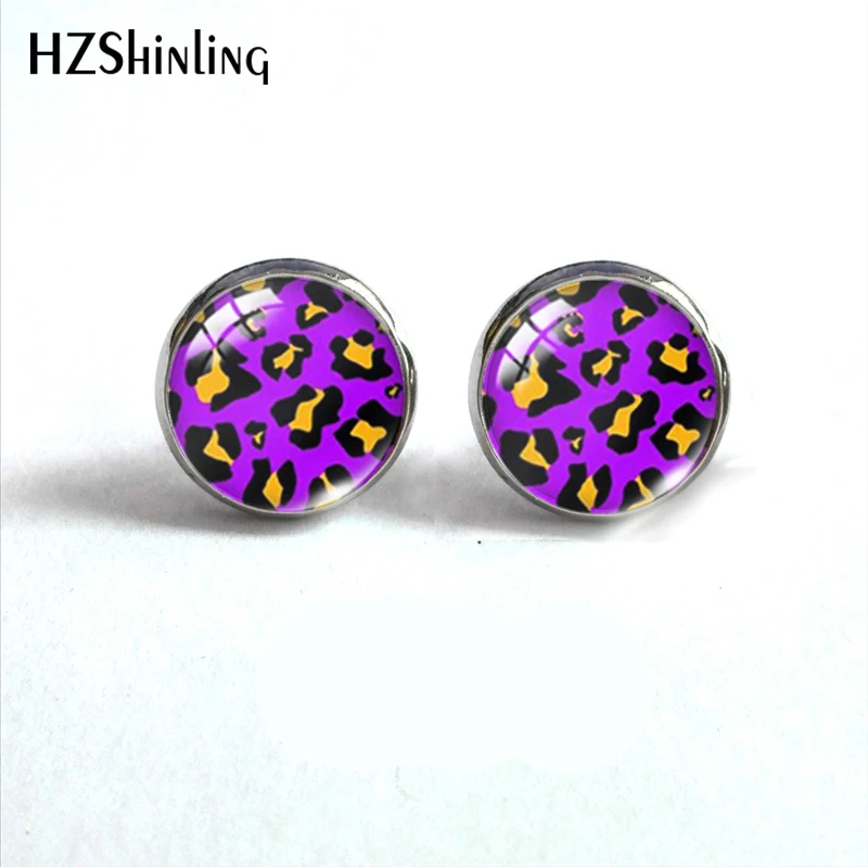 Fashion Colorful Leopard Print Round Stud Earrings Jewelry Colorful Leopard Print Glass Dome Earring Handmade Earrings Gifts