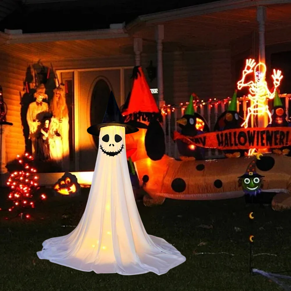 2Pcs LED Halloween Ghost Decorations Battery Powered Scary Ghost Figurine 8 Modes Standing Ghost Ornament for Table Room Kitchen