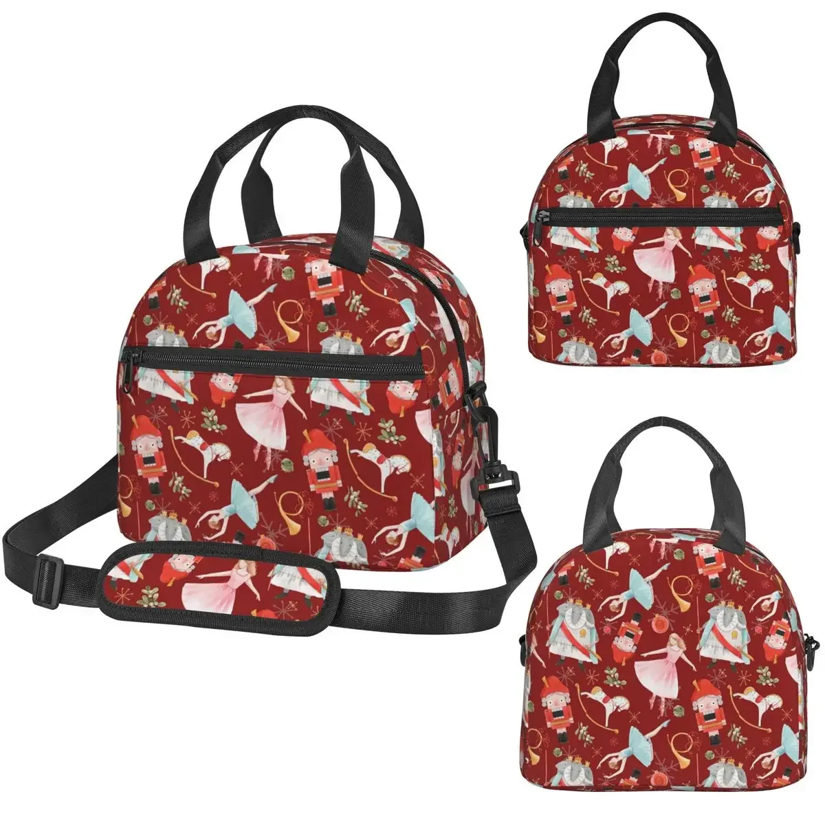 Christmas Nutcrackers Stars Ballerina Violin Insulated Lunch Bag for Women Kids Portable Food Boxes Thermal Lunch Box Tote