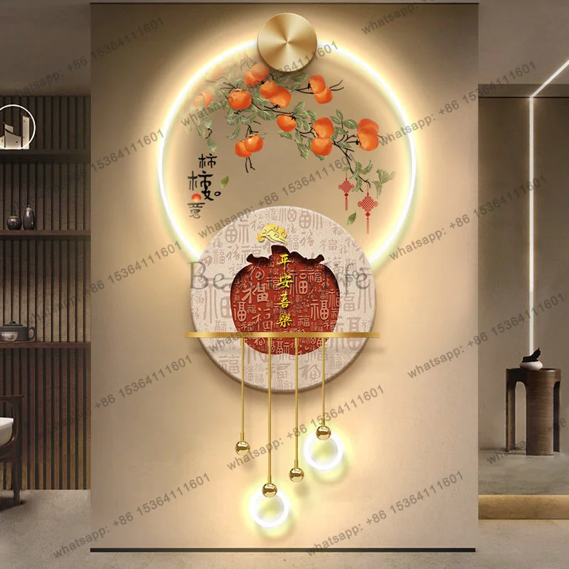 Persimmon Ruyi entrance luminous decorative painting new Chinese three-dimensional painting Baifu picture with light