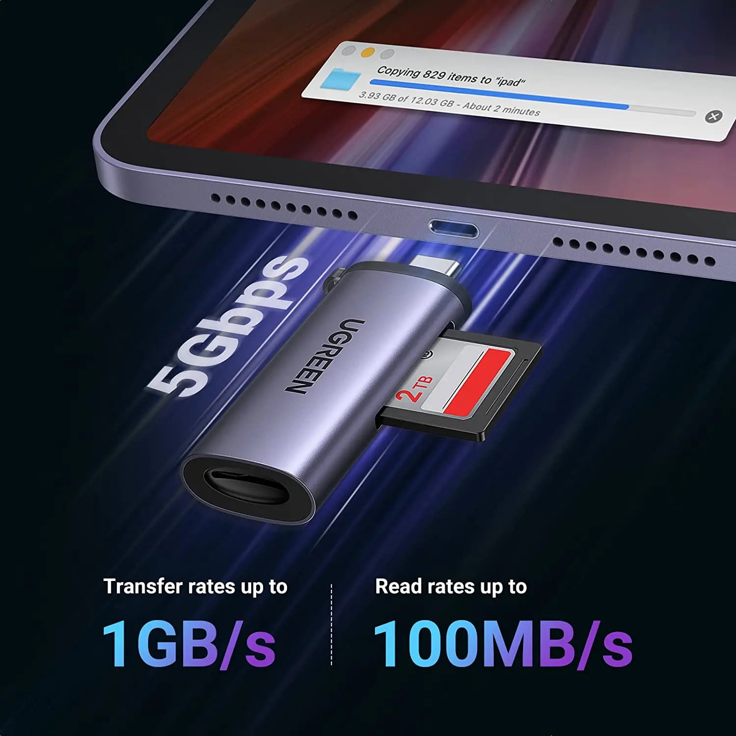 UGREEN Lector de tarjetas SD USB C Lector de tarjetas 2 en 1 SD SDHC SDXC UHS-I