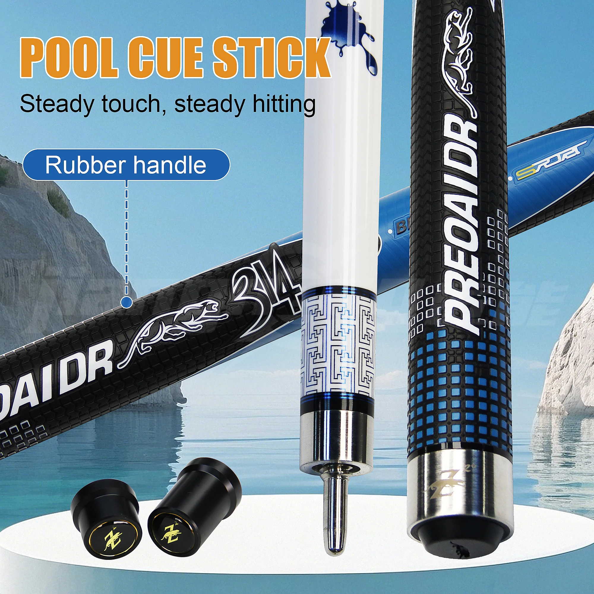 

Maple Wood Pool Cue Stick 13mm Tip 1/2 Split with Uni-Loc Joint Hard Elastic Tip Rubber Handle 58.5in 19-21oz