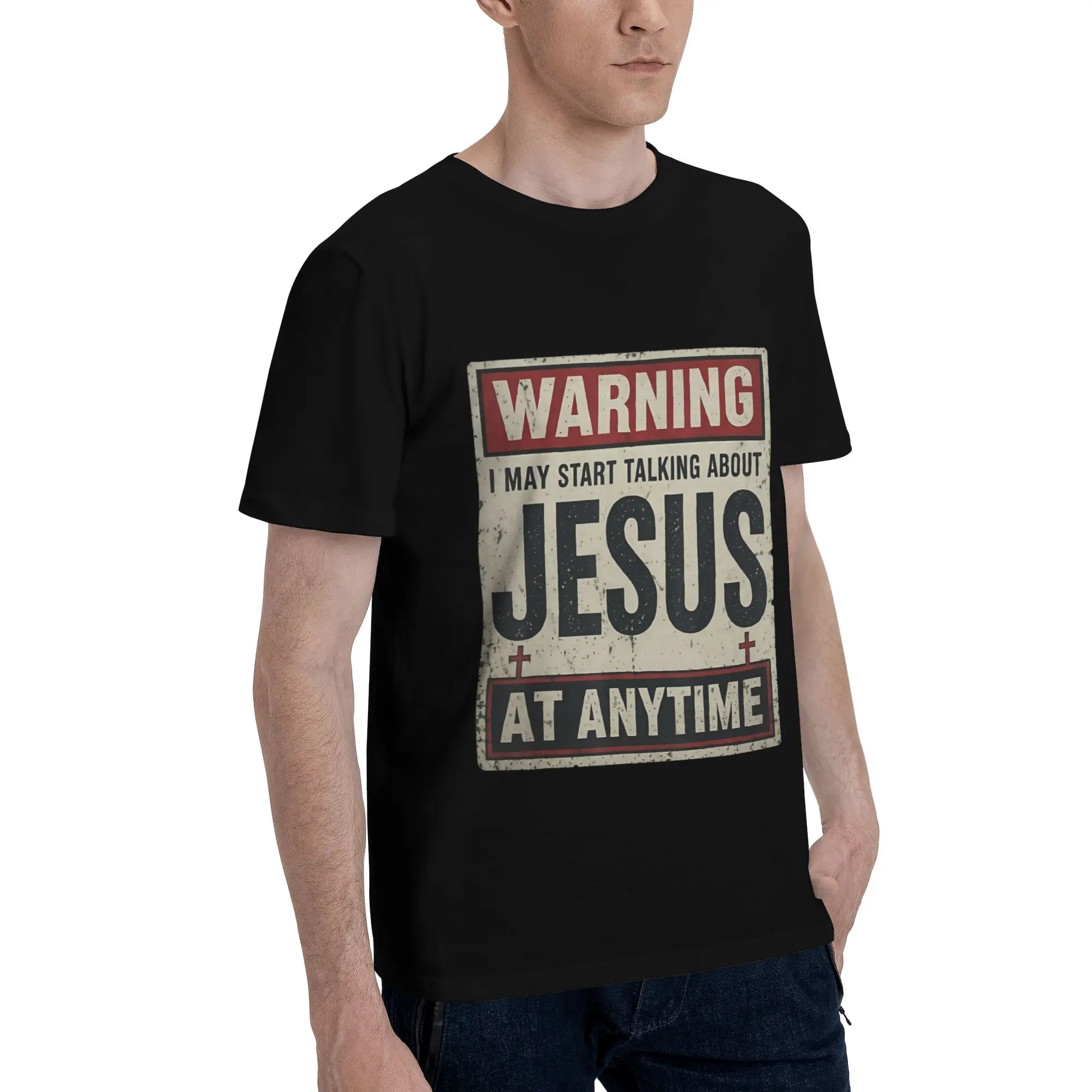 Warning I May Start Talking About Jesus Men's T-Shirt Clothes  Creative Tees Short Sleeve fugees Pure Cotton