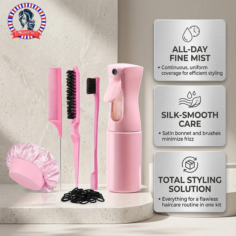 

55PCS Hair Styling Set High Elastic Durable Hair Ties Multi-functional Combs Continuous Spray Bottle Home Salon Hair Tools