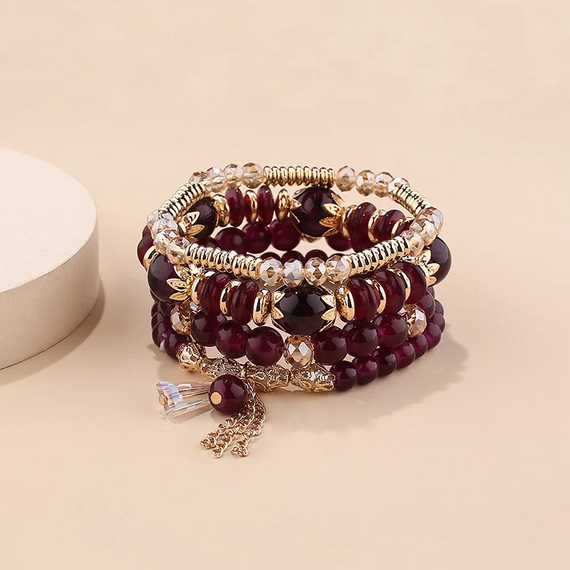4-teiliges Set aus stapelbaren Armbändern im Bohème-Stil für Damen, mehrschichtiges Armband mit Glasperlen und dehnbarem Kettenarmband, modischer Schmuck für Herren. – Detail 14