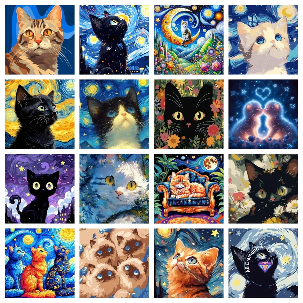 

Cat Black Animal AB Diamond Painting Kit Square Round Diamond 5D DIY Starry Sky Mosaic Handmade Art Exquisite Gift Home Decor