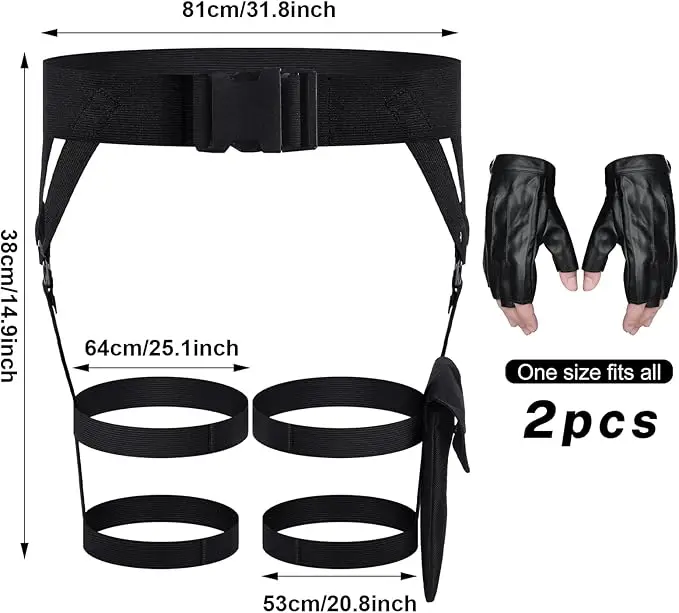 Jarretelles multi-bracelets et gants en cuir pour femmes, ceinture utilitaire de poche noire, accessoire de Costume de Cosplay, sangles de jambes pour fête d'halloween