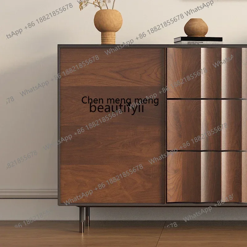 SS ss7486 لون الجوز الأمريكي الإبداعي خزانة جانبية لتناول الطعام من الخشب الصلب خزانة مشروبات غرفة المعيشة الإيطالية كابي المزخرفة