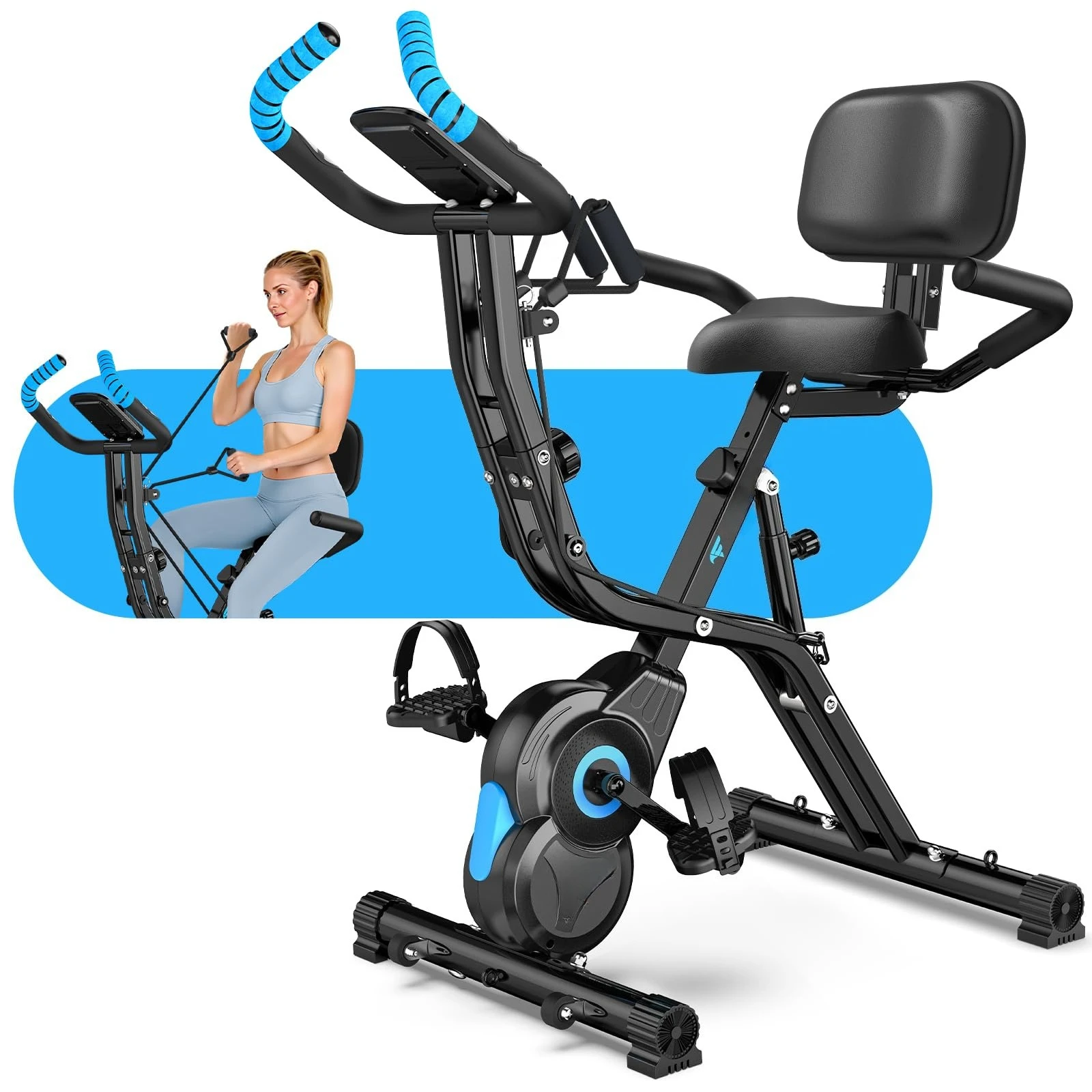 Foldable Exercise Bike, 8-Level Magnetic Stationary Bike for Home Gym