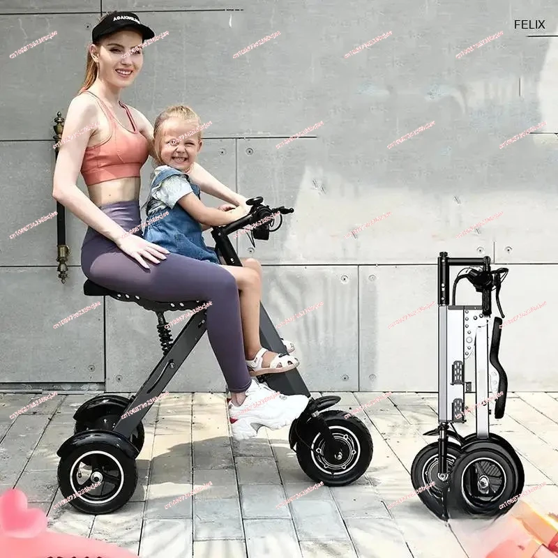 350W Lightweight folding electric scooter two parents and children,fashionable portable mini three-wheeled scooter with children